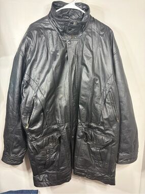 Hind Leather Men’s 2XL Black Leather Car Coat Quilted Lined Jacket